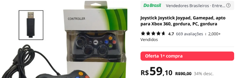 Controle de xbox 360 com fio para jogo de vídeo e pc/gordura e